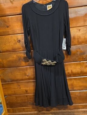 Nue by Shani Black Mid Sleeve Fit-and-Flare Dress